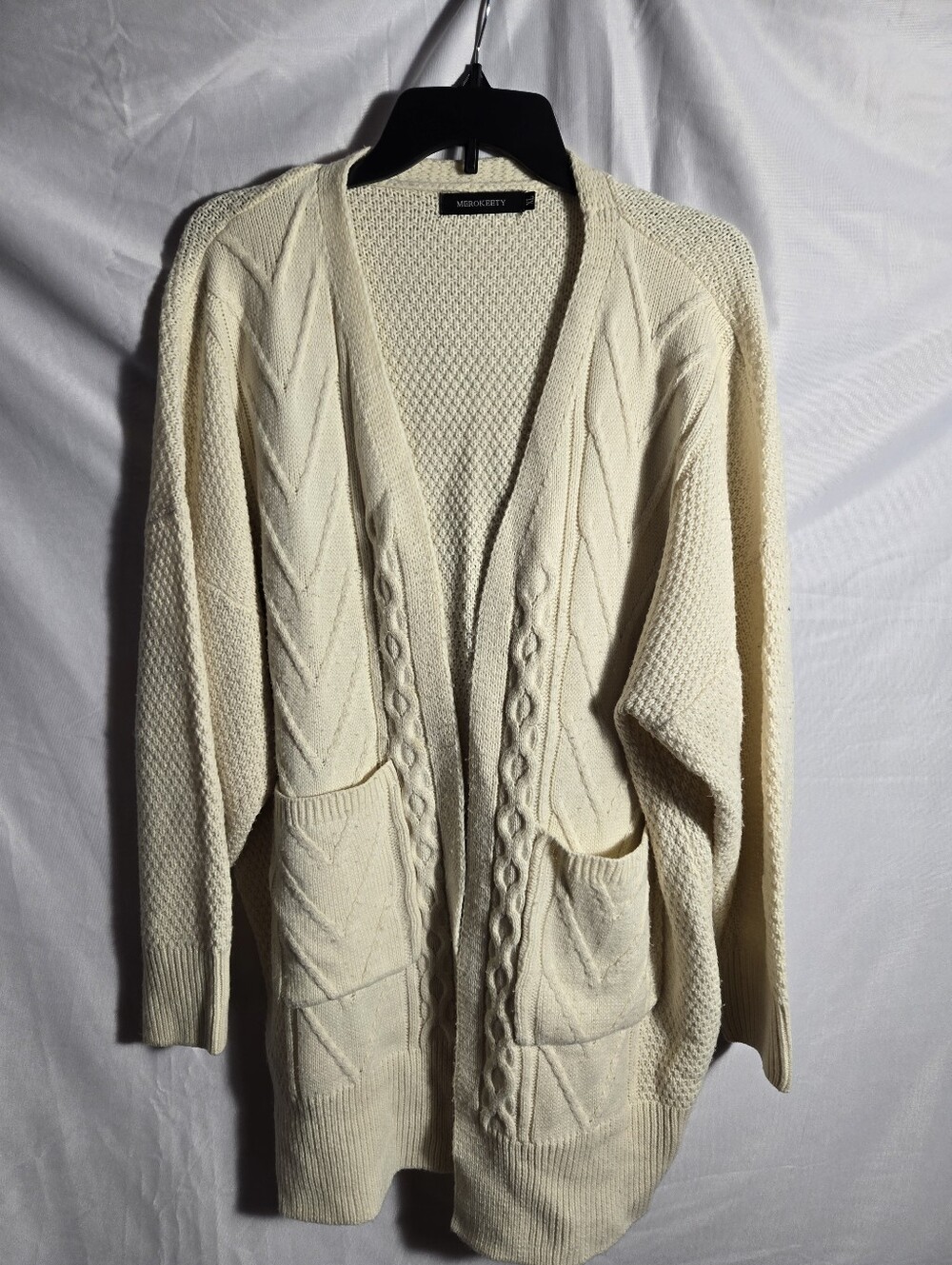 Cream Open-Front Cable Cardigan